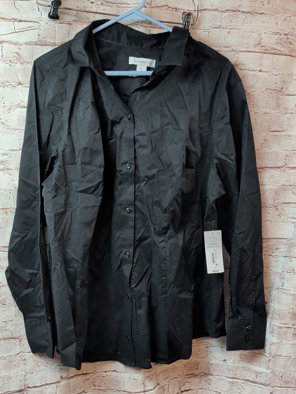 Liz Claiborne Classic Black Button-Up Shirt 1x Nwt New